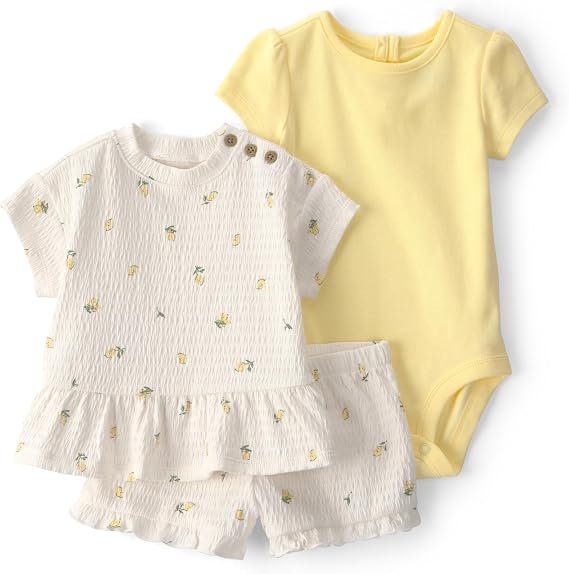 Carter's Conjunto corto de 3 piezas para bebés niñas, limones amarillos