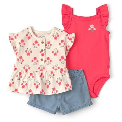 Carter's Conjunto corto de 3 piezas para bebés niñas