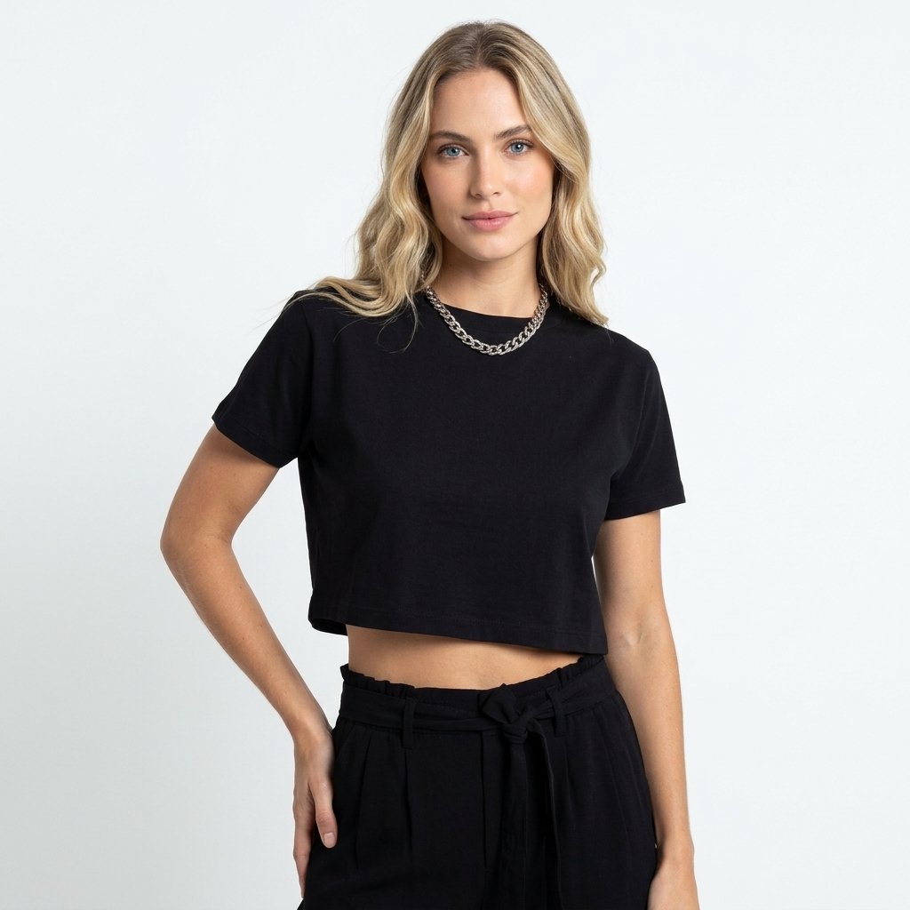 Camiseta Negra básica manga corta crop